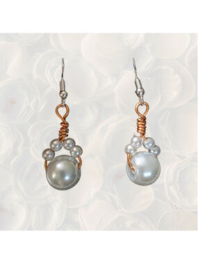 Handmade Pearl Cat Paw Earrings Copper Wire Wrapped Jewelry Glass Pearl Kitten